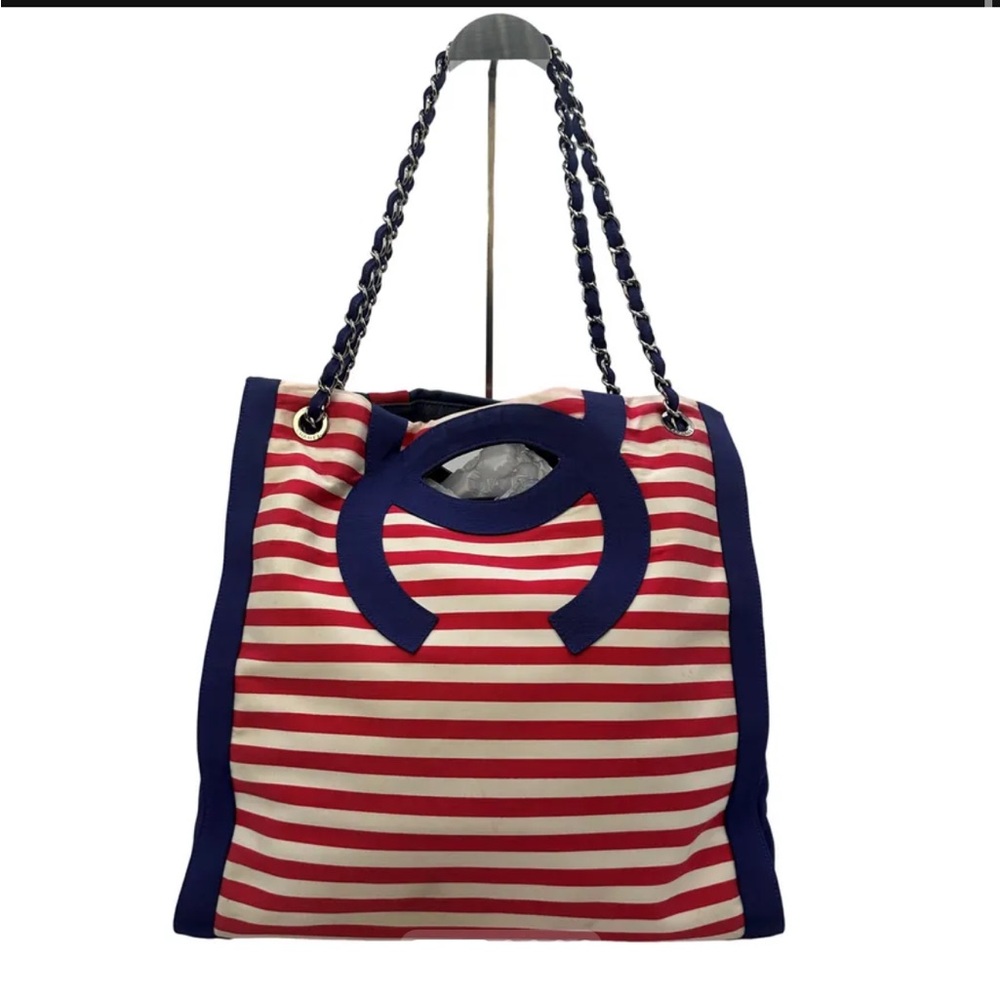 Chanel Navy and Red Striped Tote